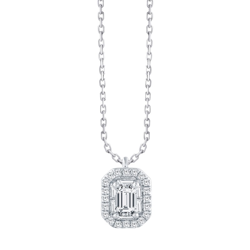 COLLIER ENTOURÉ CAPRICE TAILLE EMERAUDE 0.50 CT